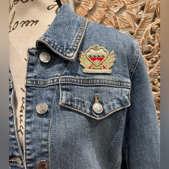 Debra DeRoo Blue Denim Jacket w/ Patches- size S w/ Stretch - Picture 5 of 14